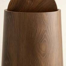 Faux Wood Grain Flip Lid Trash Can, Cylindrical With Lid Waste Bin, Home Decor - Multicolor - View 4