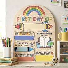 1pc 2D Flat Rainbow Rocket First Day Of School Wooden Sign, Writable Back To School Growth Record Board, Space Science Theme Classroom Photo Prop, Atmospheric Student Growth Commemorative Wooden Plaque 2026 - C - View 2