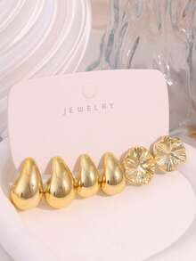 3/9 Pairs Gold Stud Earrings Set, European And American Vacation Style Party Jewelry, Flattering Face-Slimming Elegant Design, Photo-Ready Accessory, Best Friend Matching Gift - Gold - View 10
