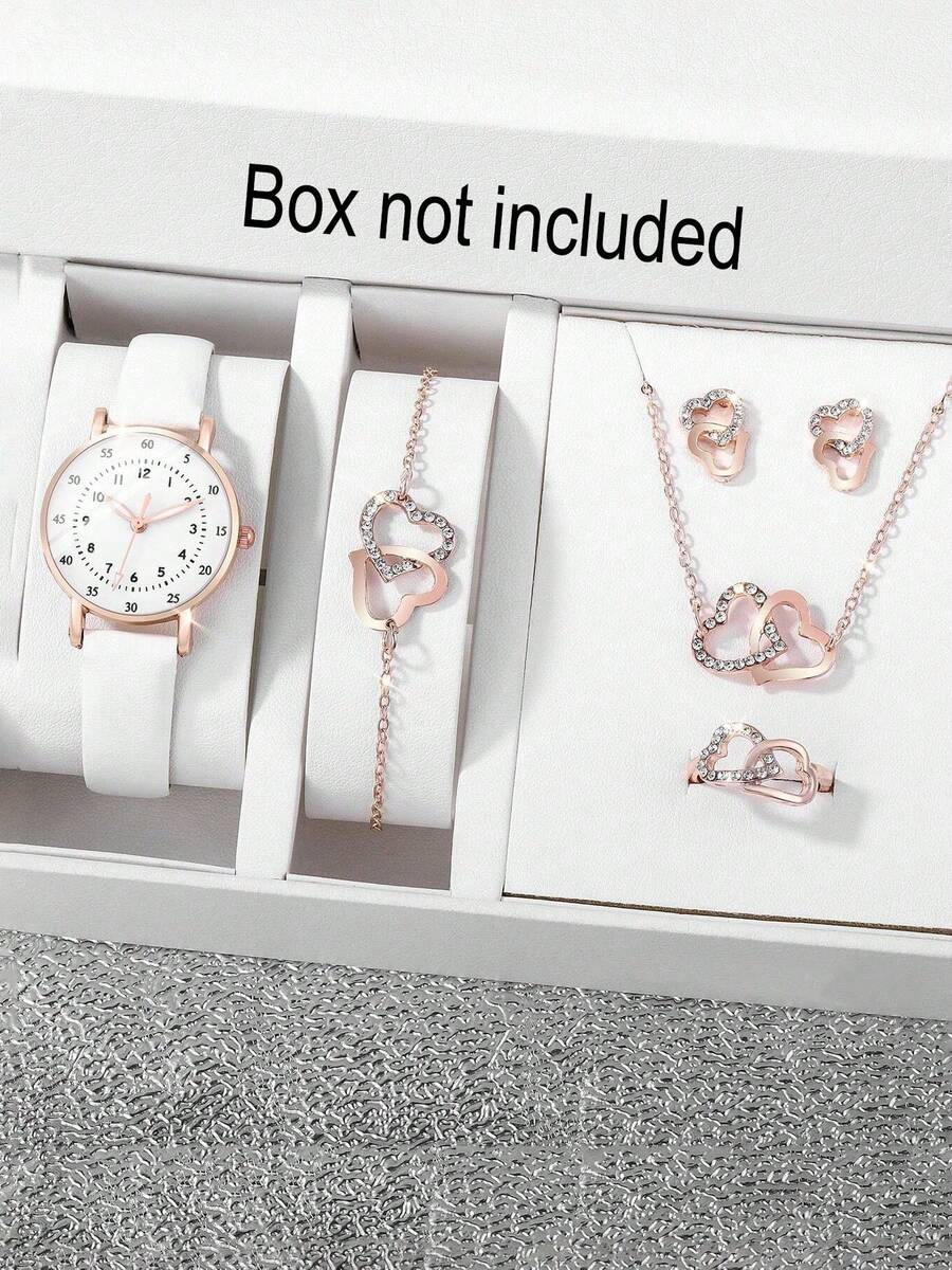 6pcs/Set Women's Fashion Minimalist Round Dial Quartz Watch Set, Versatile Student Wristwatch - one-size - View 1