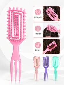 Multi-Color Curly Hair Styling Comb, 2 Spiral Design Curl Definition Detangling Combs, Round Head Pin Comb, Flexible Open Back Design, With 3-Tooth Tail Comb, Suitable For Wet/Dry Hair, Wavy/Curly/Coily/Thick Hair, Daily Parting And Styling - Multicolor - View 10