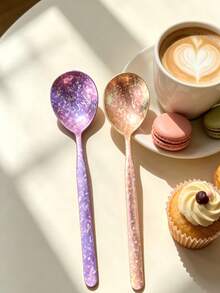6pcs Pure Titanium Spoons, Exquisite Ice Flower Design Soup Spoons, Home Western Style Spoons, Eating Spoons, Dessert Spoons, Watermelon Spoons, Cake, Coffee, Ice Cream, Honey Spoons - Multicolor - View 12
