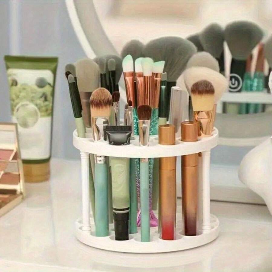 Plastic Round Hole Paint Brush Holder And Organizer - Rack Holds Paintbrushes, Makeup Cosmetic Brushes, Pencils, Pens, Markers, Art Tools, Desk Stand - A - View 1