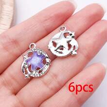 6/10 piezas Colgantes de estrella de resina con purpurina iridiscente e incrustaciones de strass en forma de luna, hallazgos para hacer joyas DIY para pulseras, collares y pendientes - Estrella - Ver 9
