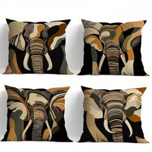 4Pcs Modern Abstract Elephant Outline Art Throw Pillow Covers - 17.7*17.7 Inches, Single-Side Print, Machine Washable, Zippered Polyester Decorative Pillowcase, Suitable For Living Room, Bedroom, Office, Car, Not Insert Included - Multicolor - View 10