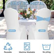 10pcs Bow Chair Bands With Round Buckle Elastic Chair Covers, Hallway Wedding Chair Back Decoration, Suitable For Birthday Party, Hotel Hospitality Event, Reception Ceremony, Banquet, Photography Prop Decoration - Baby Blue - View 3