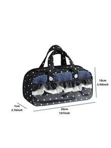 1pc Handheld Black Polka Dot Pencil Bag With Lace Ruffle Trim, 4-Layers Soft Handle Portable Stationery Case, For Student Study, Desktop Storage, Educational Gift, Back-To-School Season - Pencil Case - View 9