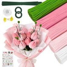 424/674pcs Pink Tulip Handmade Craft Kit, Chenille Soft Pipe Stems, Flower Stems, Stamens, Tape, Ribbons, With Tutorial Video, Suitable For Beginners, DIY Handmade Creative Decoration, Graduation, Birthday, Wedding Party Gift, Mother's Day, Valentine's Day - Pink Series - View 11