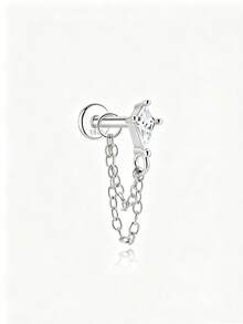 1pc 925 Sterling Silver Tassel Ear Studs For Women, Classic Cartilage Ear Bone Studs With Flat Back, Exquisite Jewelry For Daily Wear And Party - Silver - View 8