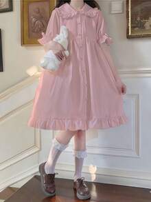 1 Buah Gaun Kostum Peri Berkerah Peter Pan Lembut Gaya Lolita Jepang, Cocok untuk Pesta Liburan dan Pertunjukan, Cocok untuk Semua Hadiah Liburan, Kostum Cosplay, Hanya Gaun - Berwarna merah muda - View 3