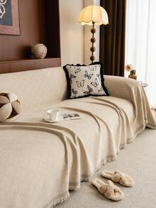 ALPLUME 1pc Ultra Soft Chenille Solid Color Diamond Lattice Sofa Throw Blanket - Suitable For All Seasons, Easy To Clean And Non-Shrink, Perfect Gift For Friends And Family, Full Coverage Sofa Cover With Tassel Detail - Machine Washable, Anti-Scratch, Fits 1-4 Seater Sofas, Sofa Blanket - Khaki - View 3