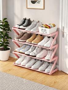 Estantería para zapatos en forma de Z, estantería de almacenamiento de plástico de pie, estantería de almacenamiento multifuncional de gran capacidad, estantería de almacenamiento de pie fácil de montar, adecuada para la sala de estar, sin herramientas requeridas, apilable, esencial para el hogar y el dormitorio, ahorra espacio, adecuada para el pasillo, el armario, la sala de estar, el dormitorio - Multicolor - Ver 4