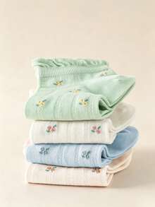 1/5 Pairs Women's Spring/Summer Macaron Ditsy Floral Ruffle Edge Casual Pastoral Style Short Socks, Suitable For Home And Daily Wear - Multicolor - View 6