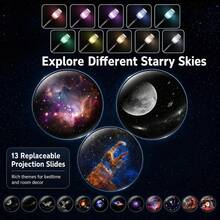 2-In-1 Starry Sky Projection Lamp, Includes 13 Interchangeable Projection Slides, Adjustable Brightness, 360° Rotatable Design, USB Powered RGB Night Light, Suitable For Car, Bedroom And Living Room Decoration - White - View 12