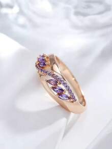 1 Pc Elegant Purple Marquise Cubic Zirconia Leaf Vine Rose Gold-Tone Women's Ring, Anniversary Party Jewelry Gift For Her - Ring - View 5