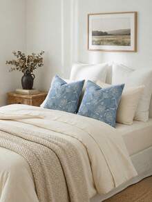 Floral Pillowcase, Linen Texture Decorative Pillowcase With White Line Floral Pattern, Perfect Decorative Pillow For Sofa, Bed, Home And Outdoor Use - Blue - View 7