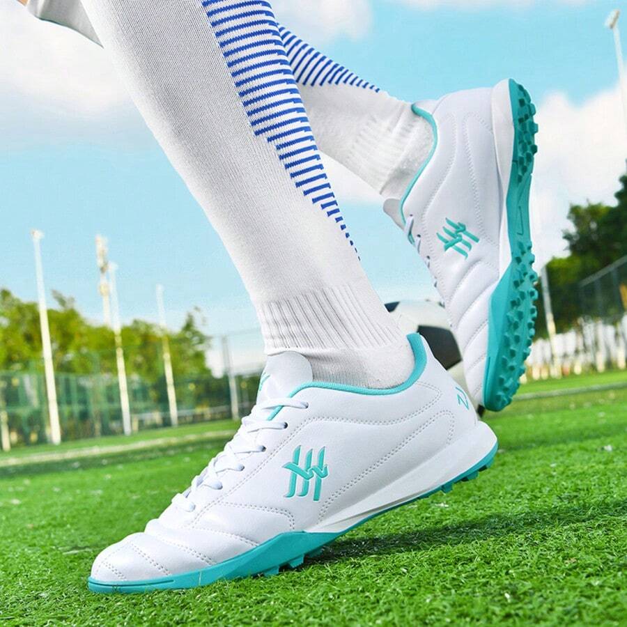 TF Studded Football Shoes, Youth Adult Unisex, Minimalist Design Suitable For Students - White Green - View 1