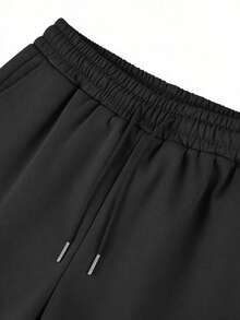Pantalones de chándal para hombres, de tela de punto, ligeros para primavera/verano, diseño de unicolor con detalle de cordón, estilo largo y casual, pantalones de chándal adecuados para uso diario, trotar y otras ocasiones - Negro - Ver 3