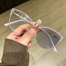 1 pièce Lunettes de mode polyvalentes pour femmes, multifonctionnelles, à strass bicolores, en métal, style œil de chat, changeant de couleur, pour intérieur/extérieur - Or violet/Verres photochromiques - Voir 17