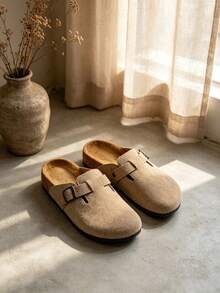 Men's Mule Shoes, Men's Retro Soft Cork Insole Sandals, Men's Slide Slippers With Arch Support, Classic Outdoor Slippers, Fashionable Solid Color House Shoes - Khaki - View 7