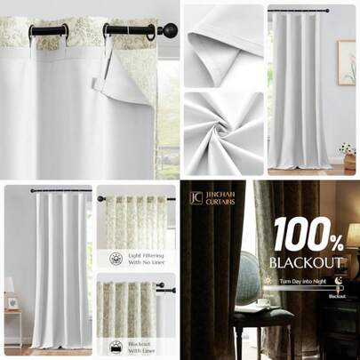 Blackout Curtain Liners For Bedroom Light Blocking Curtain Liners For 84 Inch Length Drapes, Window Treatment Curtains With Rings Thermal Curtains 2 Panels W50 X L82, Off White