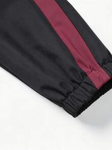 Side Colorblock Stripe Hooded Functional Jacket, Unisex Outdoor Cycling Hiking Commuting Spring Autumn Lightweight Layering Long Sleeve Jacket, Versatile Casual Top For Daily Wear - black red - View 3