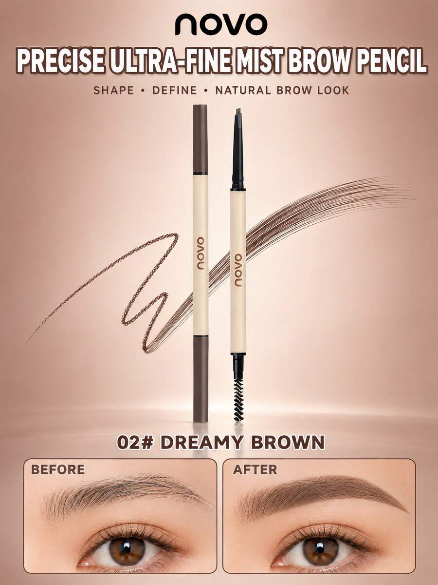 NOVO Ultra-Fine Triangle Eyebrow Pencil, Waterproof And Sweat-Resistant, Long-Lasting And Smudge-Proof, Natural Brow Color, Creates Realistic Hair-Like Brow Effect, Suitable For Beginners - 02#Dream Brown - View 1