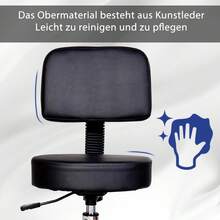 Taburete Rodante, Taburete de Trabajo, Taburete Cosmético, Taburete Giratorio, Taburete Profesional para Salón en Sitio - Negro + Cuero regenerado - Ver 2