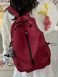 1/2pcs Solid Color Lightweight Backpack, Minimalist Casual Design, Large Capacity Main Compartment, All-Season, Unisex Adult Style, Suitable For School, University, Travel, Hiking, Commuting And Back To School - Multiple Styles - View 12