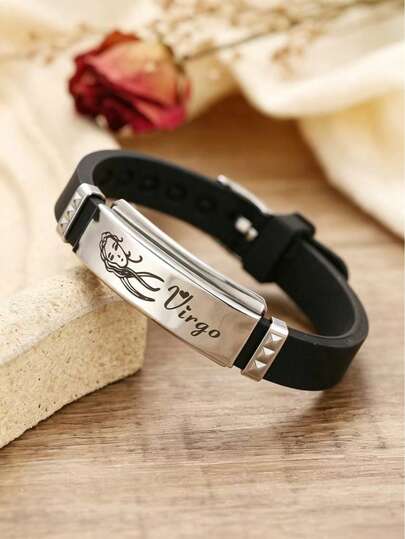 1pc Soft Silicone Zodiac Fashion Bracelet, Suitable For Men's Daily Wear, Exquisite Bracelet Gift For Men