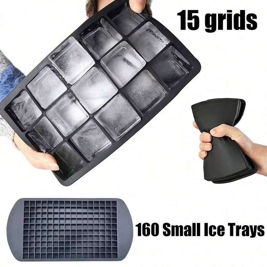 1pc 15 Ice Trays/160 Small Ice Trays Silicone Ice Cube Mold, Minimalist Black Refrigerator Ice Tray, Back To School Essential - Black - View 1