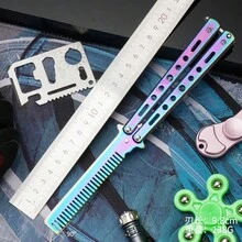 1pc Butterfly Folding Comb, Portable Metal Comb With Pointed Tip, Metal Folding Butterfly Practice Comb Suitable For Teenagers, Multi-Color Colorful Alloy Hollow Portable Fidget Comb, Smooth Opening And Closing For Practice Tricks, Daily Hair Combing Fingertip Stress Relief Toy, Commuting Portable Fidget Item, Niche Leisure Stress Relief Gift - Multicolor - View 6