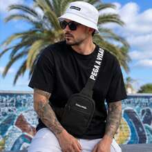 Pega A Visao Shoulder Bag Mini Crossbody Bag Black Wide Strap Black + Men's Bucket Hat Colorful Eye Catcher - 白色 - 查看 3