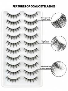 NAIJEMA 10 Pairs 3D Natural Fluffy False Eyelashes, Short Stem Transparent Lashes, Cartoon Makeup Effect, Suitable For Cartoon Style Eye Makeup, Strip Eyelashes, False Eyelashes - Black - View 5