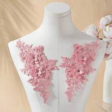 1 Pair Colorful Floral Embroidered Appliques With Hollow Pearls, Lace Fabric Patches, Suitable For DIY Sewing Dresses And Wedding Accessories - Embroidered Patch - View 2