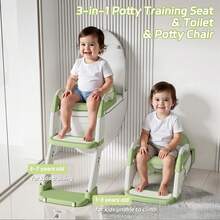 Nesmova 2-In-1 Toddler Potty Ladder, Soft Cushion & High Backrest, Adjustable Potty Chair, Adjustable Step Stool For Standard Toilets, Unisex - Green - View 3