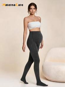 1 Pair Maternity Tights Gray Flannel Sheer Base Pantyhose - Soft And Comfortable For Tummy Support, Suitable For Home, Commuting And Daily Wear. - Grey - View 4