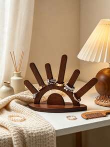 1pc Solid Dark‑Brown Hand‑Shaped Ring Display Stand, Retro Wooden Arc‑Base Hand‑Shaped With Multi‑Slot Prong, Classification Display Storage Jewelry Holder Jewellery Rack, For Dresser Vanity Bedroom Daily Use All‑Season Holiday Gift - Multicolor - View 13