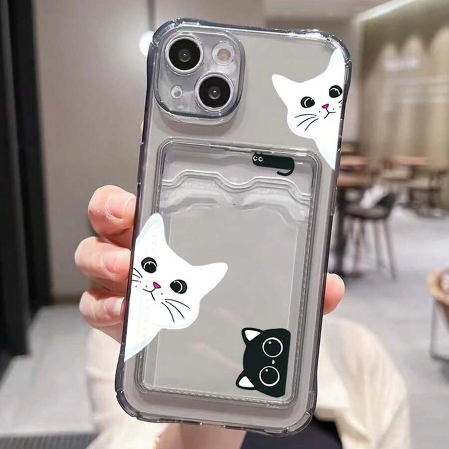Süße schwarze Katze transparente Handyhülle für iPhone 17 16 15 14 Pro Max 13 12 11 XS X 7 8 Plus 16e 17e Geldbörse Kartenhalter Tasche Abdeckung - 2 - Übersicht 1