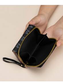Vintage M Letter Print Short Wallet For Women, Metal Buckle, Multi-Card Slots, Zipper Coin Purse, Handheld Small Bag - Multicolor - View 7