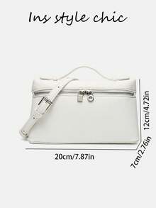 White Textured Small Handbag, Portable Top Handle With Adjustable Shoulder Strap And Metal Lock Decoration, Multi-Functional Travel Makeup Crossbody Bag - White - View 2