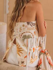 女款無袖印花抹胸背心，常規下擺，適合夏季時尚 - 白色 - 查看 7