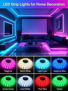 1 捲 5050 RGB LED 智慧電視燈條，柔性自黏式變色可調光，適用於電視背景、遊戲室、聖誕節、節日派對、情人節裝飾與氛圍照明 - 彩色 - 查看 7