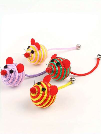 1pc Rope Mouse Cat Toy, Bell Tail Kitten Toy, Random Color Woven Cat Chew Toy