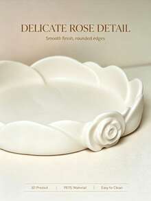 Rose Storage Tray, White Rose Shaped Storage Tray, 3D Printed Mini Key Storage Dish, Entryway Desktop Jewelry Storage Tray, Earring Ring Desktop Small Accessory Storage Box, Portable Mini Sundries Storage Tray, Home Decor Ornament, Housewarming Gift, Desktop Display Decoration, Handmade Photography Prop - Multicolor - View 3