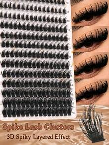 208 Stücke 3D Stachelige geschichtete Katzenaugen-künstliche Wimpern, 10-18mm gemischte Länge, wilde unordentliche segmentierte Cluster, super weich & leicht, wiederverwendbare Einzelcluster-Wimpern, geeignet für Anfänger, natürliches & auffälliges Make-up, passt zu allen Augenformen - D - Übersicht 2