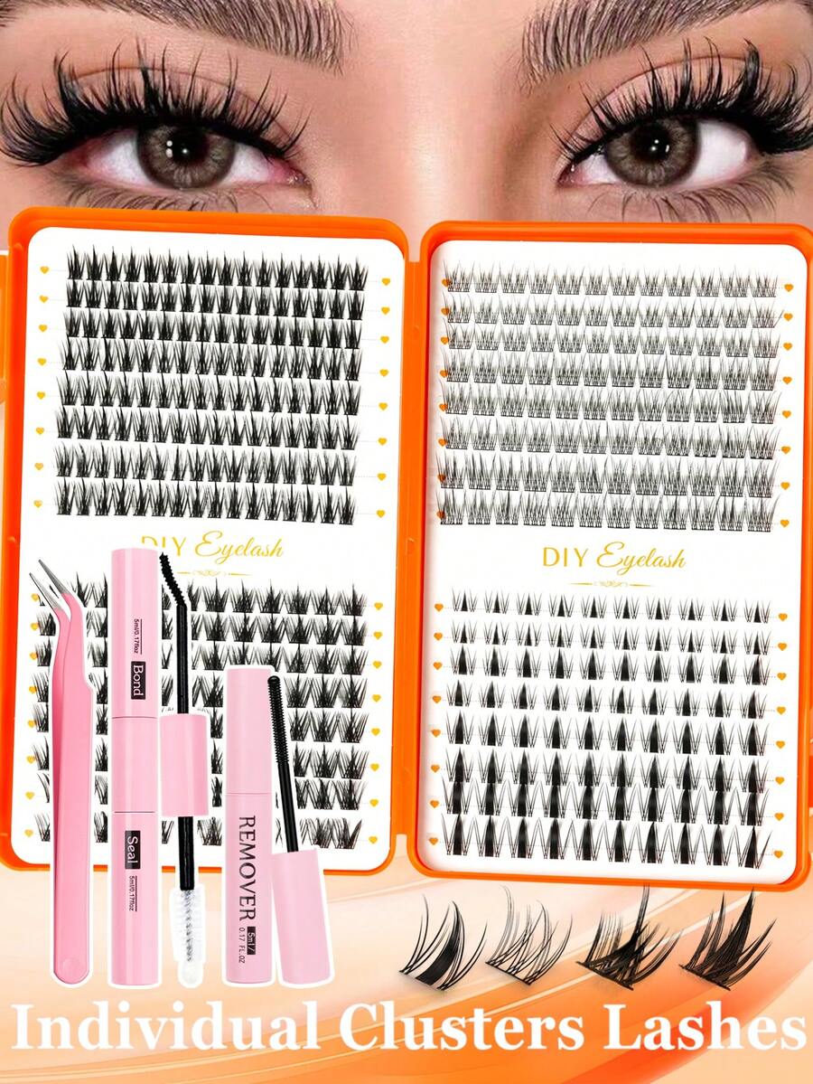 Juego de 400 piezas de pestañas postizas de hada, herramienta de maquillaje de verano, natural y delicada, crea un maquillaje de ojos de dibujos animados exquisito, diseño de longitud mixta, fácil de recortar, adecuado para diferentes formas de ojos, reutilizable, alta relación costo-rendimiento, perfecto para principiantes de maquillaje - Multicolor - Ver 1