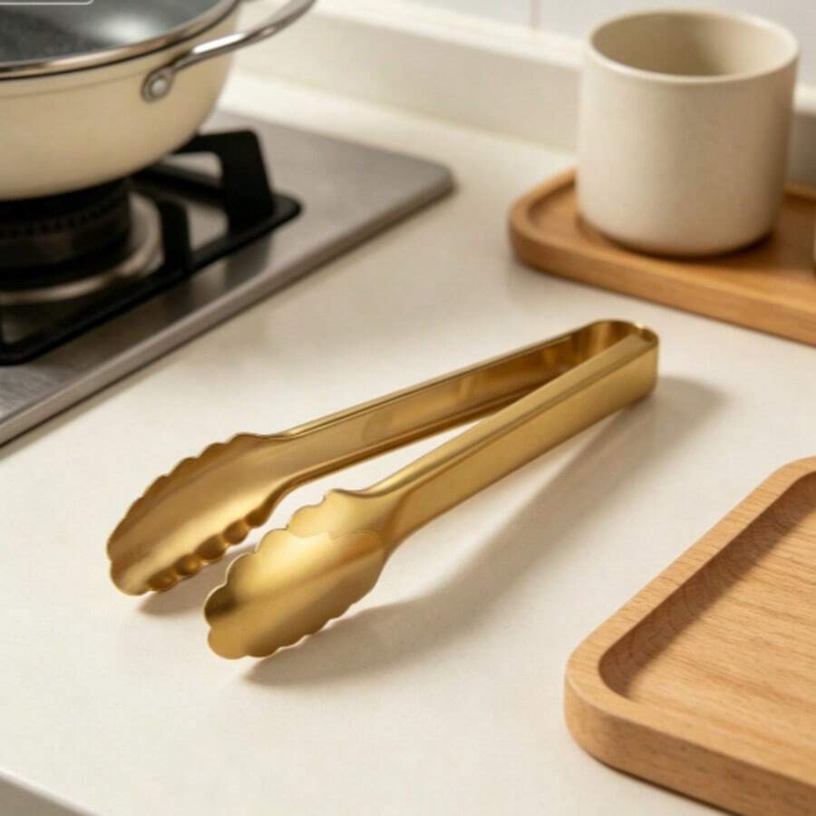 1/2 Gold Tongs, Salad Tongs, Buffet Tongs, Non-Slip Easy Grip Gold Buffet Tongs, Salad Tongs, Bread Tongs, Dessert Tongs, Oven Tongs, Gold Buffet Tongs, Metal Kitchen Tongs, Suitable For Steak, Appetizers, Snacks And Small Portions Of Food - Multicolor - View 1