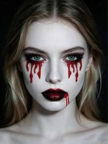 2pcs Gothic Style Glitter Halloween Face Stickers, Dark Gothic Element Self-Adhesive Face Stickers, Suitable For Halloween Makeup, Dark Style Party, Cosplay, Gothic Theme Styling - Red - View 3