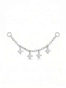 IN Z 1pc 925 Sterling Silver 4 Zirconia Stone Pendant Chain Accessory, Compatible With Different Earrings And Ear Hoops - Pierced Earring Lip Chain Pendant - Cartilage Ear Stud Exquisite Jewelry - Suitable For Women's Daily Wear, Wedding, Party, Engagement, Anniversary, Valentine's Day (Sold Individually) - 4-diamond Chain - View 14